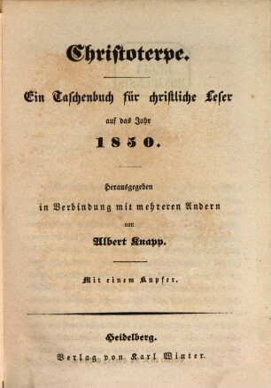 Christoterpe : ein Jahrbuch für d. dt. Haus. 1850, 1850