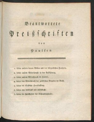 Beantwortete Preißschriften.