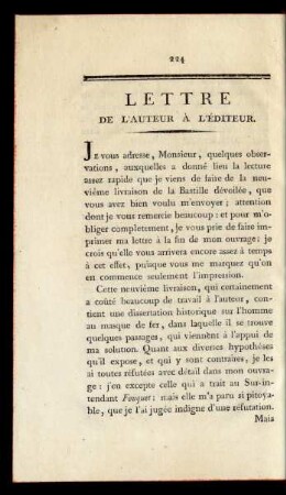 Lettre De L' Auteur À L' Èditeur.