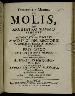 Dissertatio Medica De Molis