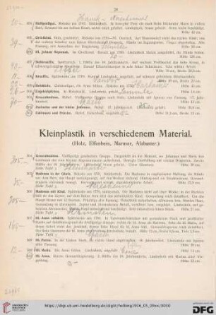 Kleinplastik in verschiedenem Material (Holz, Elfenbein, Marmor, Alabaster (Nr. 504-535a)