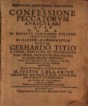 Disp. ... de confessione peccatorum auriculari