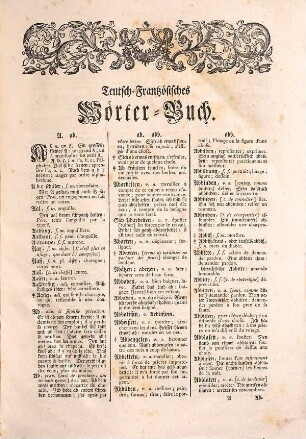 Neues Teutsch-Frantzösisches Wörterbuch, enthaltend alle die bekanntesten und gemeinesten Wörter der Teutschen Sprache ...