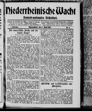 Niederrheinische Wacht : deutsch-nationales Volksblatt