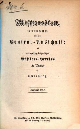 Missionsblatt. 1868