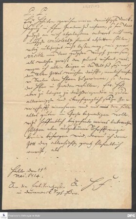 Brief von August Hermann Francke an Sophie Hedwig Prinzessin von Dänemark.