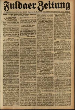 Erste Ausgabe vom Samstag, den 15. Juni 1918.