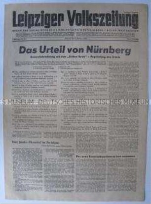 Tageszeitung der SED Westsachsen "Leipziger Volkszeitung" zur Urteilsverkündung im Nürnberger Prozess