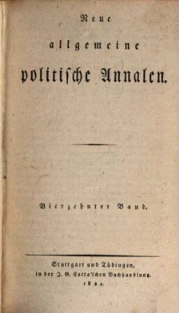 Neue allgemeine politische Annalen. 1824,4, 1824, [4] = Bd. 14