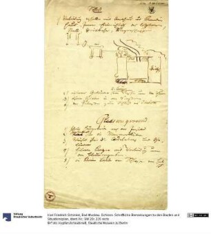 Bad Muskau. Schloss. Schriftliche Bemerkungen zu den Bauten und Situationsplan