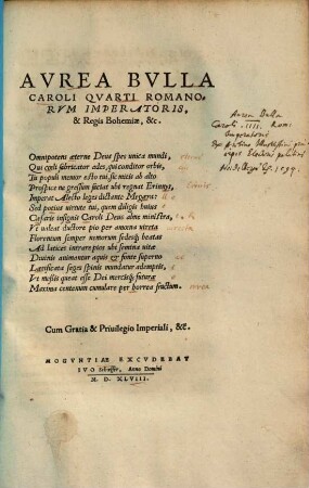 Avrea Bvlla Caroli Qvarti Romanorvm Imperatoris Et Regis Bohemiae, &c.