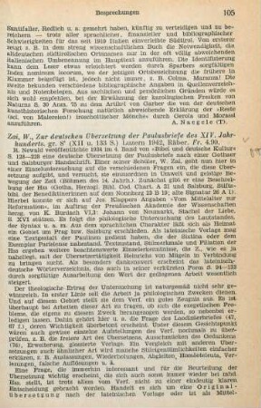 105-106 [Rezension] Zai, Walter, Zur deutschen Übersetzung der Paulusbriefe des XIV. Jahrhunderts