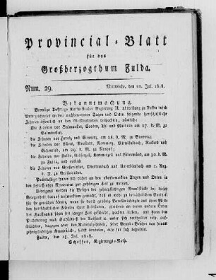 Num. 29, Ausgabe vom 22. Juli 1818