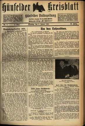 Zweite Ausgabe vom Samstag, den 03. Januar 1931.