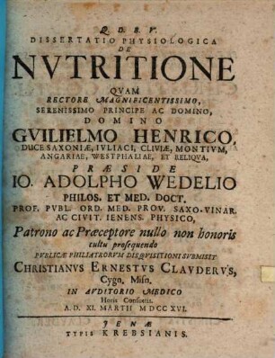 Dissertatio Physiologica De Nutritione