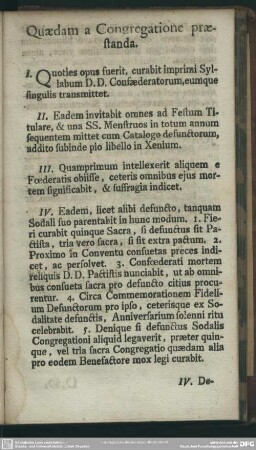 Quaedam a Congregatione praestanda