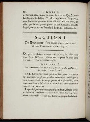 Section I. Du Mouvement D'Un Point Libre Sollicité Par Des Puissances Quelconques.