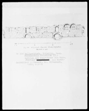 Seligenstadt, Palatium (sogenannte Kaiserpfalz), Aufriss der Hauptfront zum Main