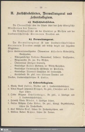 II. Aufsichtsbehörden, Verwaltungsrat und Lehrerkollegium