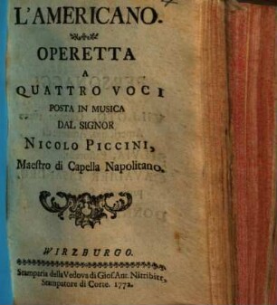 L'Americano : Operetta a quattro voci