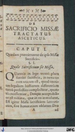 Caput I. Quaedam praemittuntur de ipso Missae Sacrificio.