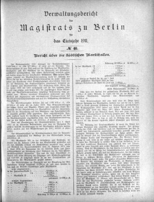 No. 40. Bericht der städtischen Markthallen