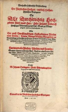 Beschreibung der fürstlichen Hochzeit ... Jo. Friedrich Herzogs zu Würtenberg
