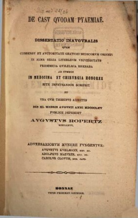 De casv qvodam pyaemiae : dissertatio inavgvralis