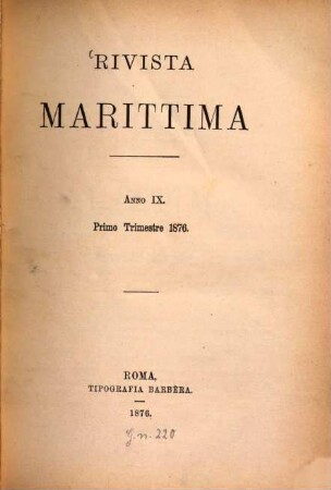 Rivista marittima : periodico mensile. 9. 1876, Trim. 1