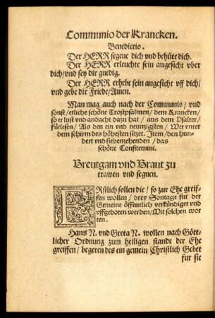 Breutgam und Braut zu trawen und segnen.