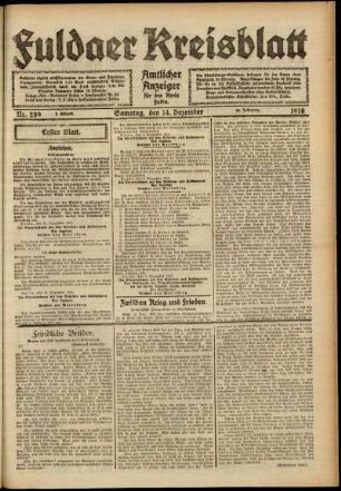 Erste Ausgabe vom Samstag, den 14. Dezember 1918.