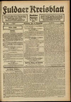 Erste Ausgabe vom Samstag, den 14. Dezember 1918.