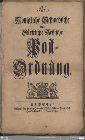 Königliche Schwedische Und Fürstliche Hessische Post-Ordnung