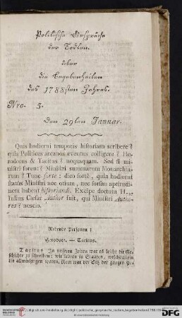 Nro. 5. Den 29ten Januar