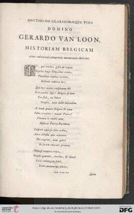 Doctissimo clarissimoque viro Domino Gerardo Van Loon, Historiam Belgicam