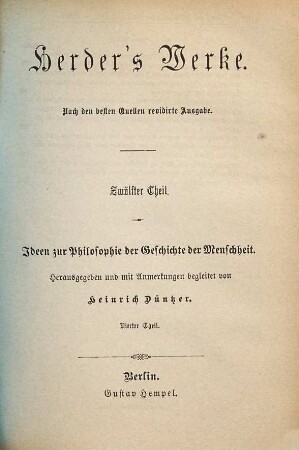 Herders Werke, 12 : Ideen zur Philosophie der Geschichte der Menschheit ; 4