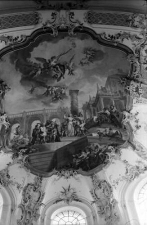 Ottobeuren: Benediktinerabtei, Innenaufnahme, Deckengemälde im Seitenschiff