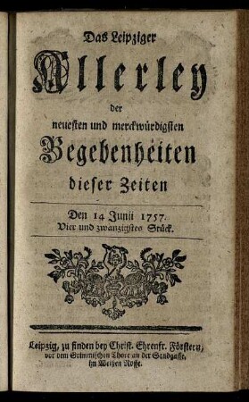 Den 14 Junii 1757. Vier und zwanzigstes Stück.