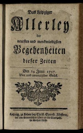 Den 14 Junii 1757. Vier und zwanzigstes Stück.