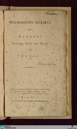 Allemannische Gedichte : für Freunde ländlicher Natur und Sitten