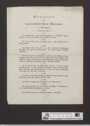 Statuten des vaterländischen Vereins in Waiblingen