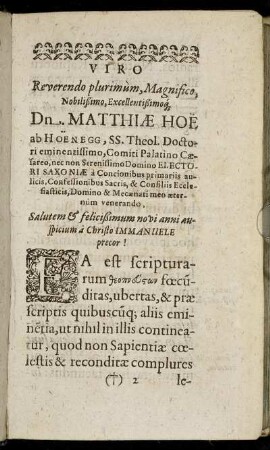 Viro ... Dn. Matthiae Hoe ab Hoenegg ...