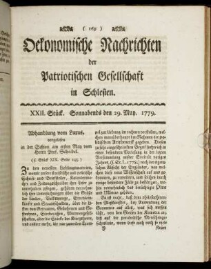 XXII. Stück. Sonnabends den 29 May. 1779.
