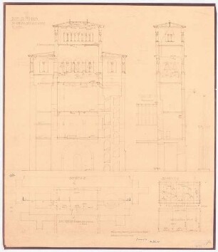 Dom, Minden Wiederaufbau: Sicherung des Westwerkes, 2 Schnitte, 3 Grundrisse 1:100