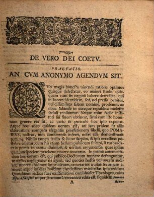 Librum auctoris anonymi de vero Dei coetu ... brevi examine perlustratum sistit