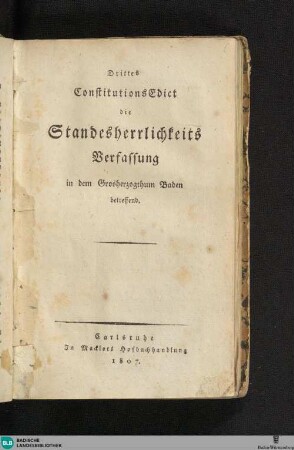 3: Die Standesherrlichkeits Verfassung in dem Grosherzogthum Baden betreffend