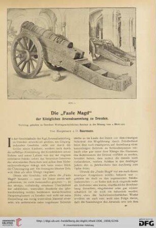 4: Die "Faule Magd" der Königlichen Arsenalsammlung zu Dresden : Vortrag, gehalten im Dresdner Waffengeschichtlichen Seminar in der Sitzung vom 2. März 1907