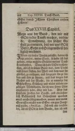 Das XXVIII. Capitel. Wozu uns der Bund, den wir mit Gott in der Tauffe machen, verbinde. Ermahnung, in socher Gestalt zu erneuren, daß wir uns Gott Vater, Sohn und heiligem Geist heiliglich wiedmen