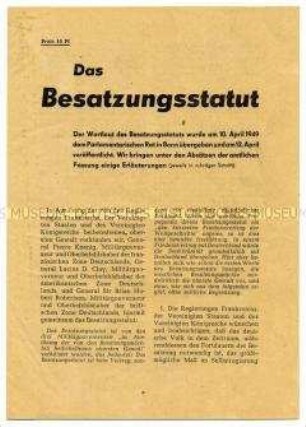 Wortlaut des Besatzungsstatutes vom 10.04.1949 für die Westzonen mit Kommentaren des Landesvolksausschusses Sachsen für Einheit und gerechten Frieden