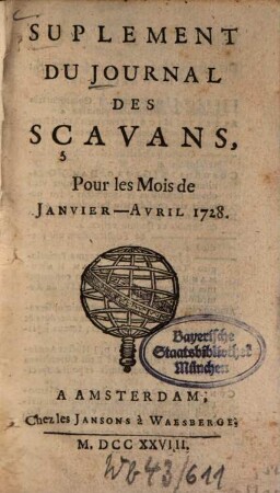 Journal des sçavans. 1728, [4]. Suppl. Janv. - Déc.